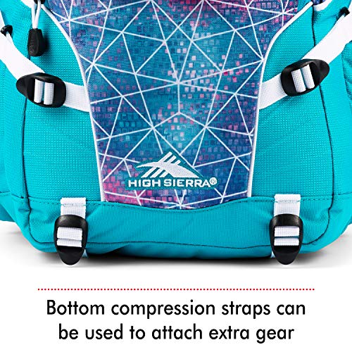 High Sierra Loop Backpack, Travel, or Work Bookbag with tablet sleeve, One Size, Sequin Facets/Bluebird/White