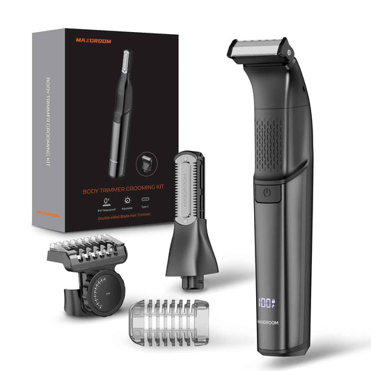 MAXGROOM Manscape Body Hair Trimmer for Men - 2-in-1 Electric Razor, Waterproof Wet/Dry Hair Shavers & Groomer for Pubic Groin & Ball Hair