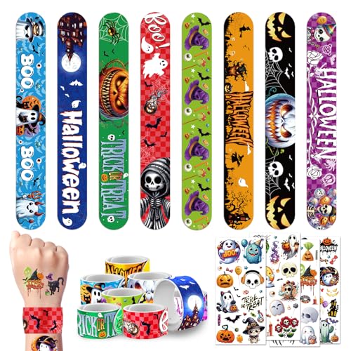 Halloween Party Favors Bulk Pack - 40 Piece Set with Slap Bracelets & Temporary Tattoos