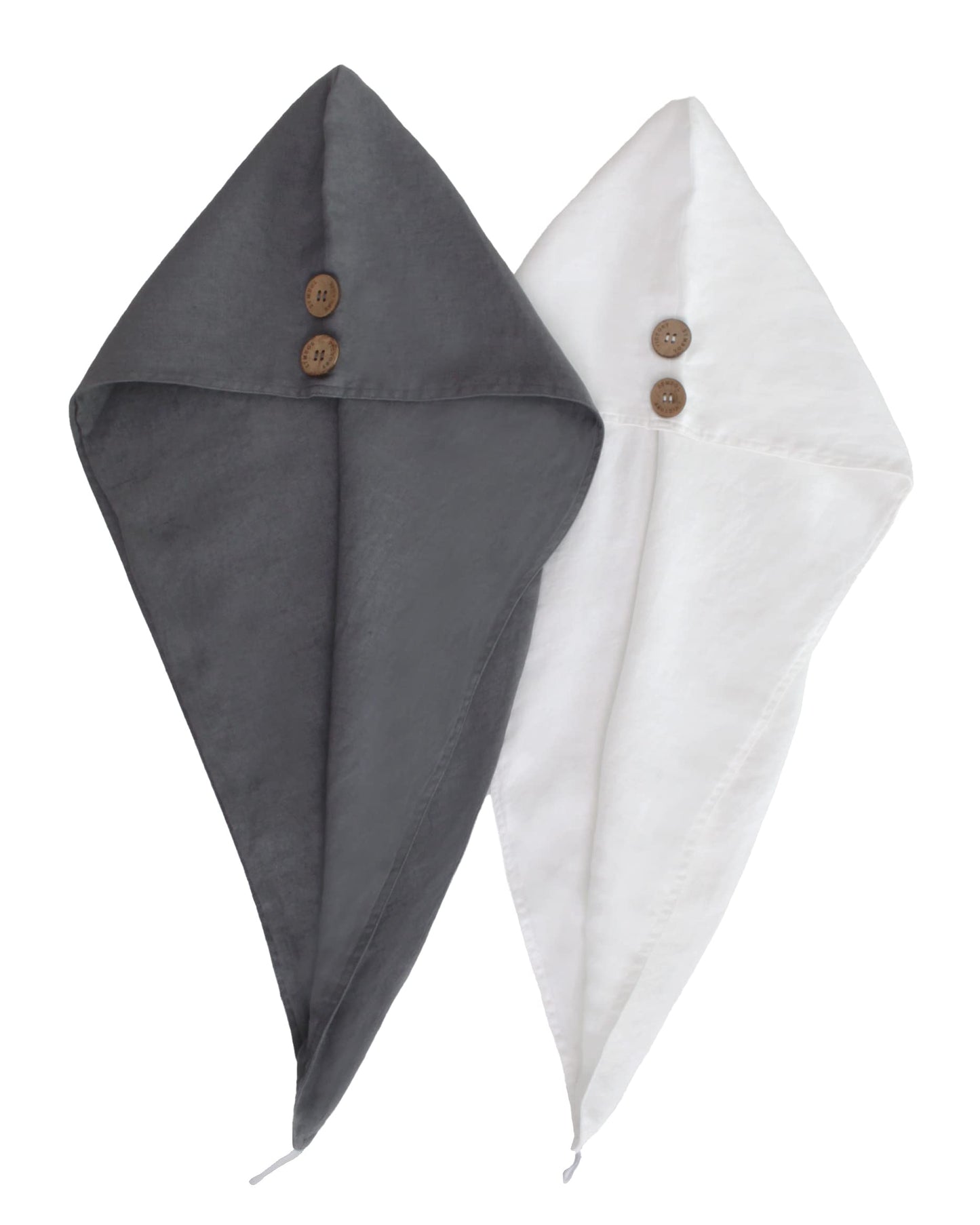 S VICTORY SYMBOL 100% French Pure Linen 2 Pack (Charcoal Grey + White) Hair Wrap Towel for Drying Your Hair Super Absorbent Quick Dry Hair Stone-Washed Sustainable Original Linen Hair Turban