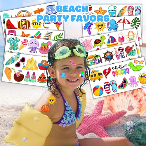 Summer Temporary Tattoos Stickers - 100 Pcs Beach Party Decorations Supplies Favors Pool Hello Summer Birthday Party Themed Cute Gifts Boys Girls Ideal Prizes Rewards School Classroom
