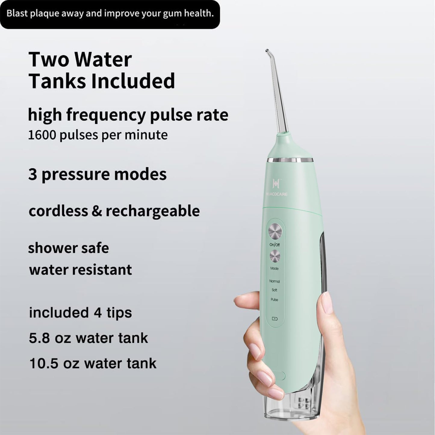 Water Flosser Equipped with Two Water Tanks for Home and Travel,3 Modes Dental Oral Irrigator,Portable,IPX7 Waterproof,Powerful Battery Life, Water Dental Flossers for Teeth (Light Green)