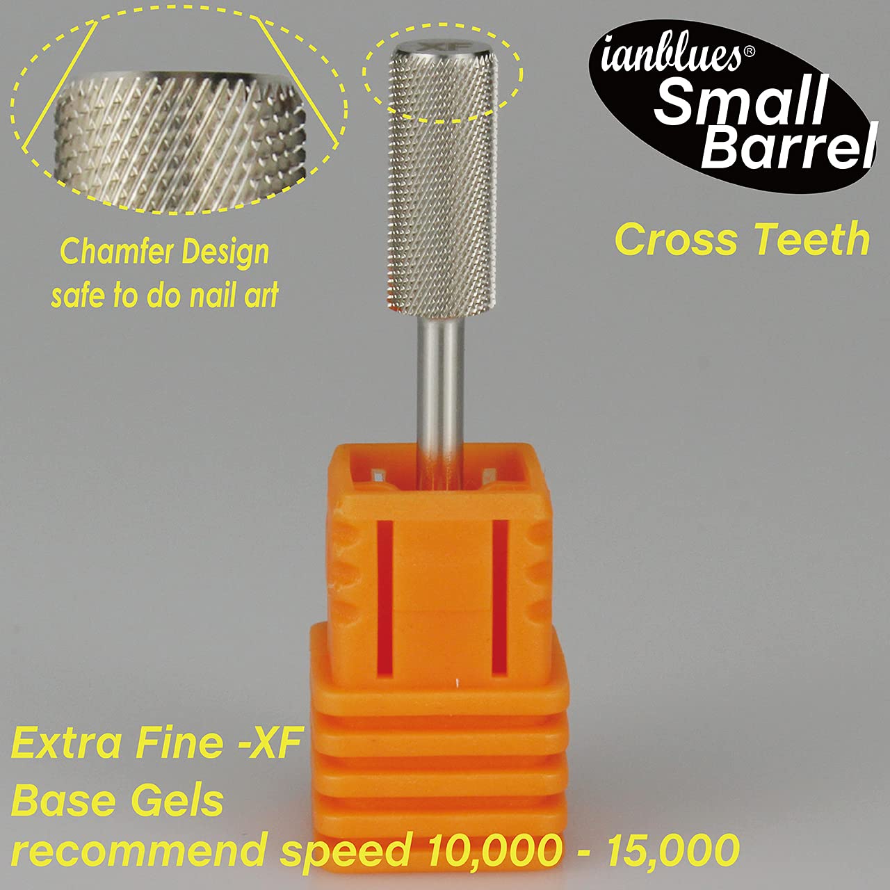 ianblues Nail Drill Bit, Small Barrel, Chamfer Edition, Professional E-File for Acrylics and Gel Nails, 3/32” (Extra Fine - XF)