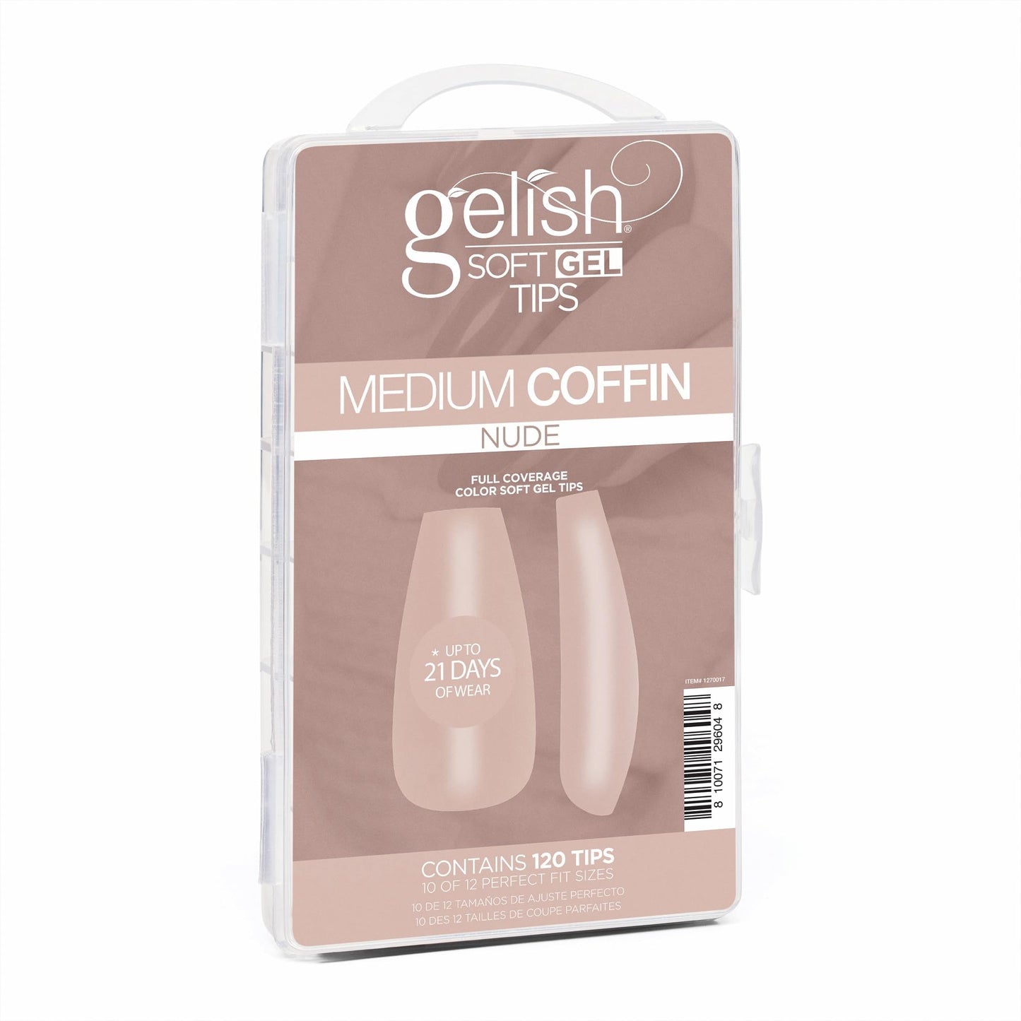 Gelish Nude Soft Gel Tips - Full Coverage Nude Color Soft Gel Tips, Press On Nails, Clear Nail Tips (Nude Medium Coffin, 120 pcs)