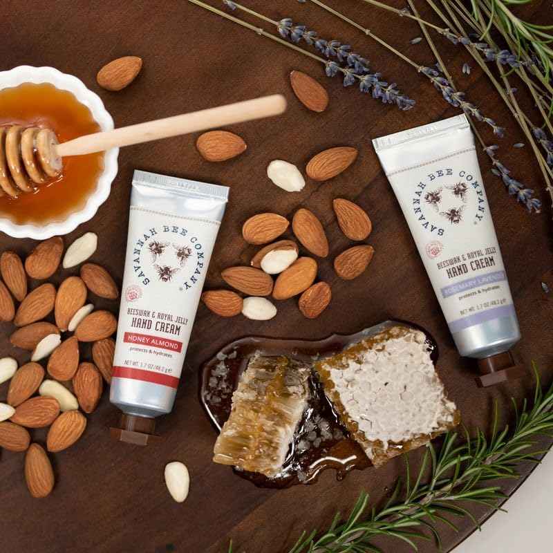 Savannah Bee Company Luxe Hand Cream Set - Rich Natural Honey Almond - Soothing Rosemary Lavender - Vitamin-Rich Dual Scent