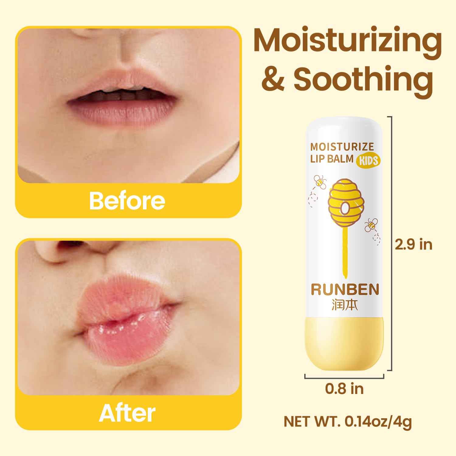 RUNBEN 3 Pack Kids Lip Balm Set Moisturize Baby Lip Balm Toddler Chapped Lips, 24H Deep Moisturizing, Non-toxic & Safe Lips Care