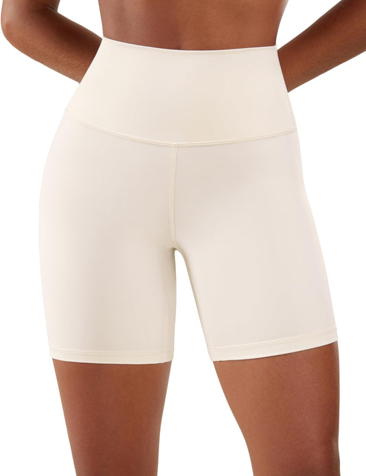 CRZ YOGA Women's Naked Feeling Biker Shorts - 3 Inches High Waisted Yoga Workout Running Spandex Shorts White Apricot X-Small