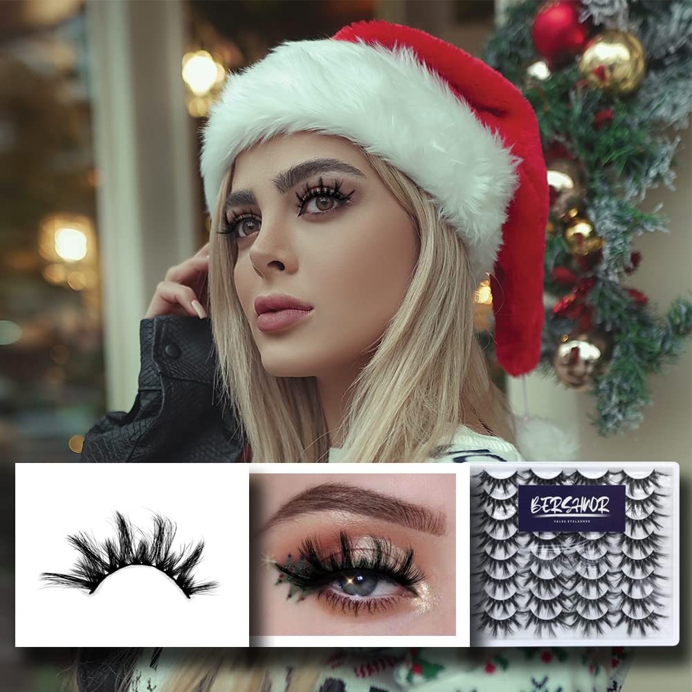 BlueSmurfs 16 Pairs Fales Eyelashes Bulk 3D Cat Eye False Lashes Fluffy Dramatic Eye Lashes Christmas Fake Eyelashes Volume Pack (2 Styles)