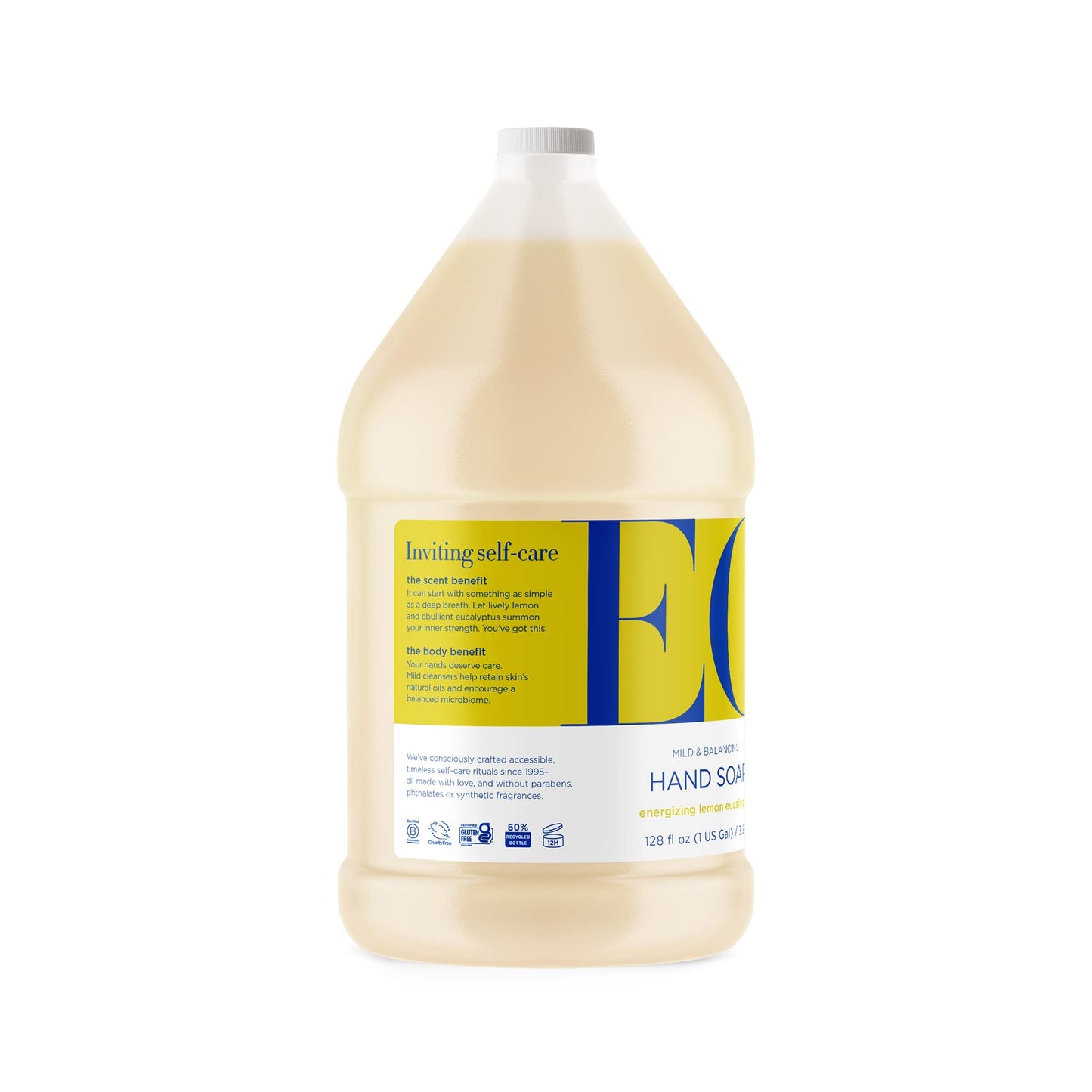 EO Liquid Hand Soap Refill, 1 Gallon, Lemon and Eucalyptus, Organic Plant-Based Gentle Cleanser with Pure Essential Oils