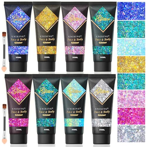 8-Pack Holographic Glitter Gel - Face, Body & Hair Makeup