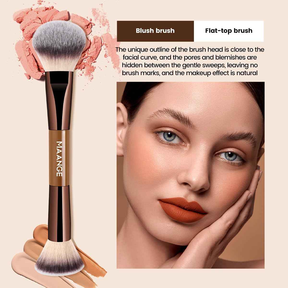 MAANGE 13 Pcs Foundation Makeup Brush Set With Bag, Make up Brushes, Double-End Multi Functional Makeup Brushes, Professional Face Brush Set Tools For Liquid Powder Concealer Cream Blush (Coffee)