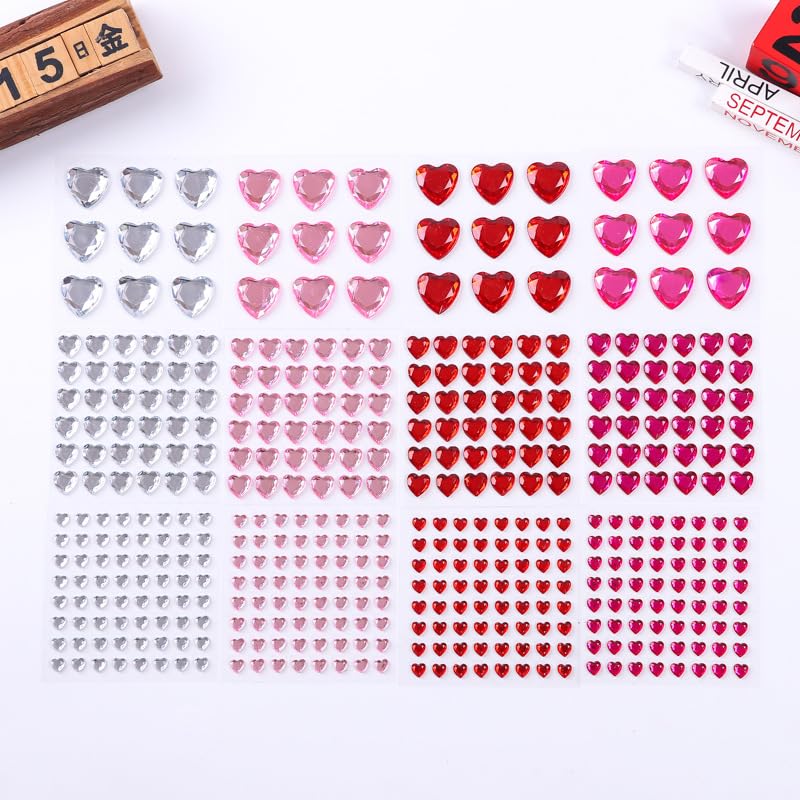 436 Heart Rhinestone Stickers - Self-Adhesive Gems for Crafts