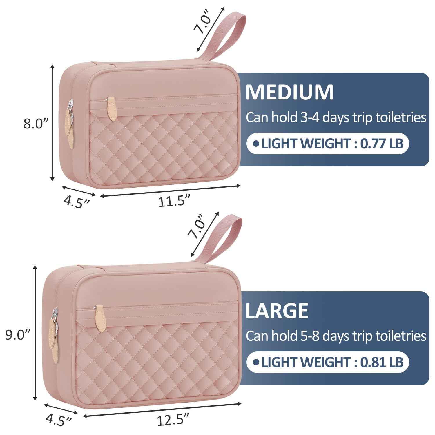 Vankor Travel Toiletry Bag for Women with Hanging Hook, Waterproof TSA Approved Cometic Toiletry Bag Organizers Leakproof Make up Bags for Women Pink