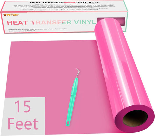 HTVRONT HTV Vinyl Rolls Heat Transfer Vinyl - 12" x 15ft Pink HTV Vinyl for Shirts, Iron on Vinyl for All Cutter Machine - Easy to Cut & Weed for Heat Vinyl Design (Pink)