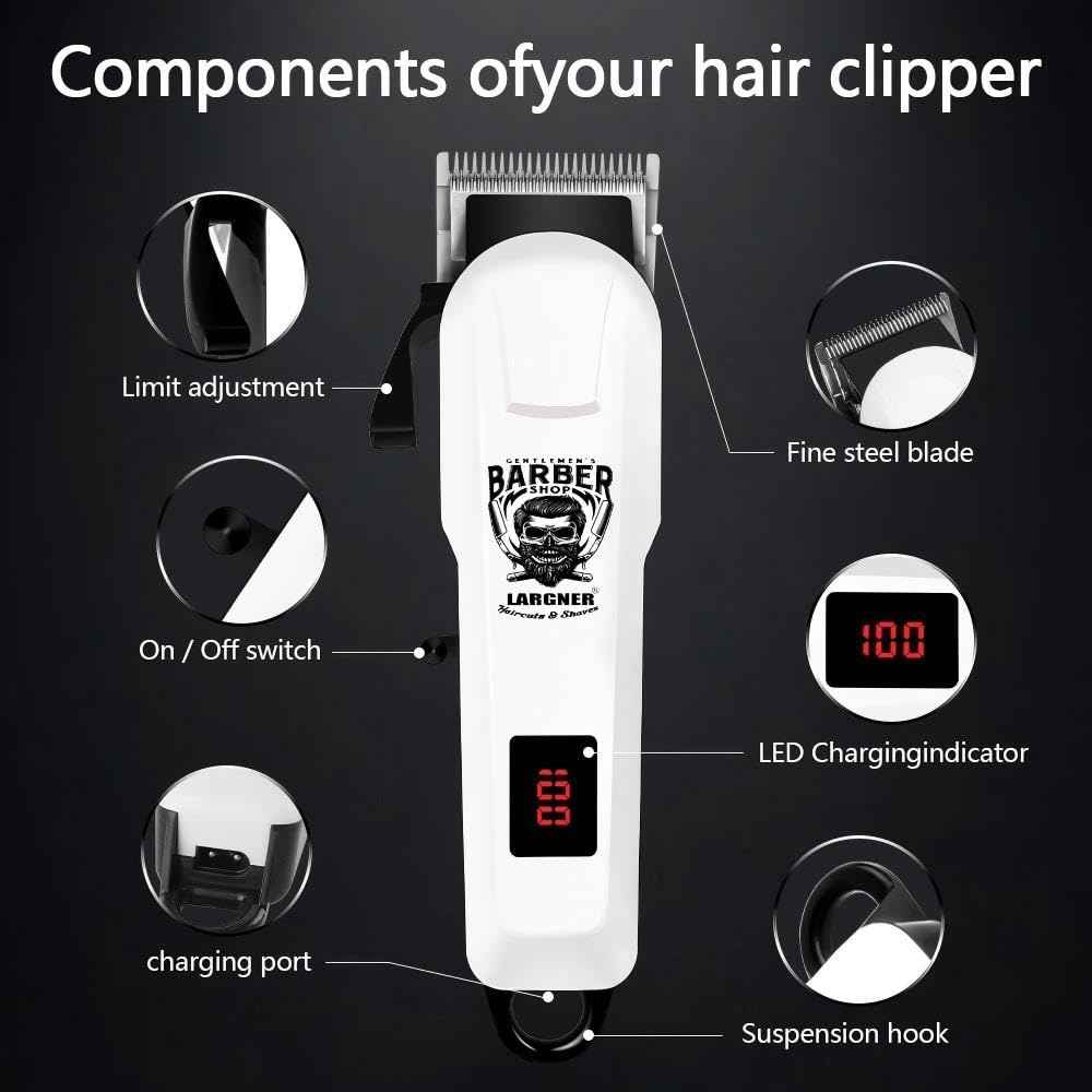 Largner Professional Barber Shaver Set, Hair Clippers for Men, Cordless Beard Trimmer & Electric Razor Shavers for Men, Rechargeable Set Barber Hair Cutting Kit Men's Grooming Kit