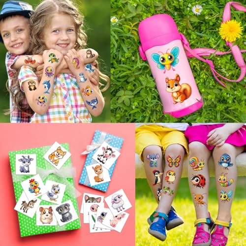 JCFIRE Larger Temporary Tattoos For Kids Stocking Stuffers, 102 Styles Mixed Cute Animals Stickers Birthday Party Favors for Kids 3-5 4-8, Goodie Bag Stuffers Gifts Activities Games Christmas
