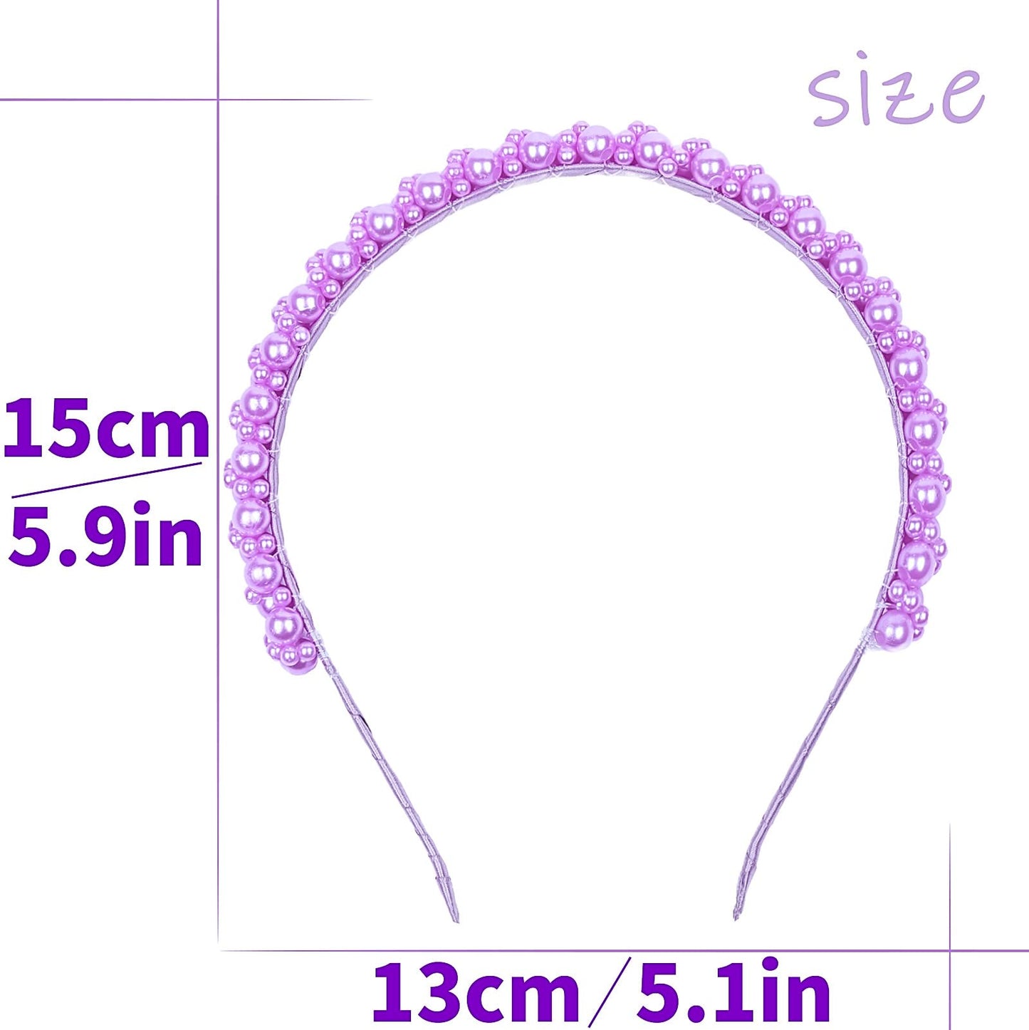 Doneace Pearl Headband for Women Girls, Purple Beaded Headband Elegant Pearl Hair Accessory for Wedding Bride Party Birthday