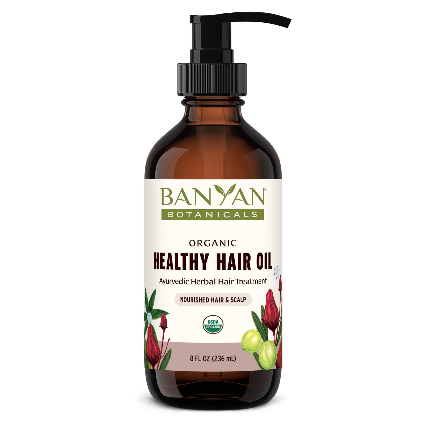 Banyan Botanicals Organic Hair Oil with Bhringaraj & Amla - Ayurvedic Scalp & Hair Care for All Types, Thick & Lustrous Hair - 8 oz, Non-GMO Sustainably Sourced