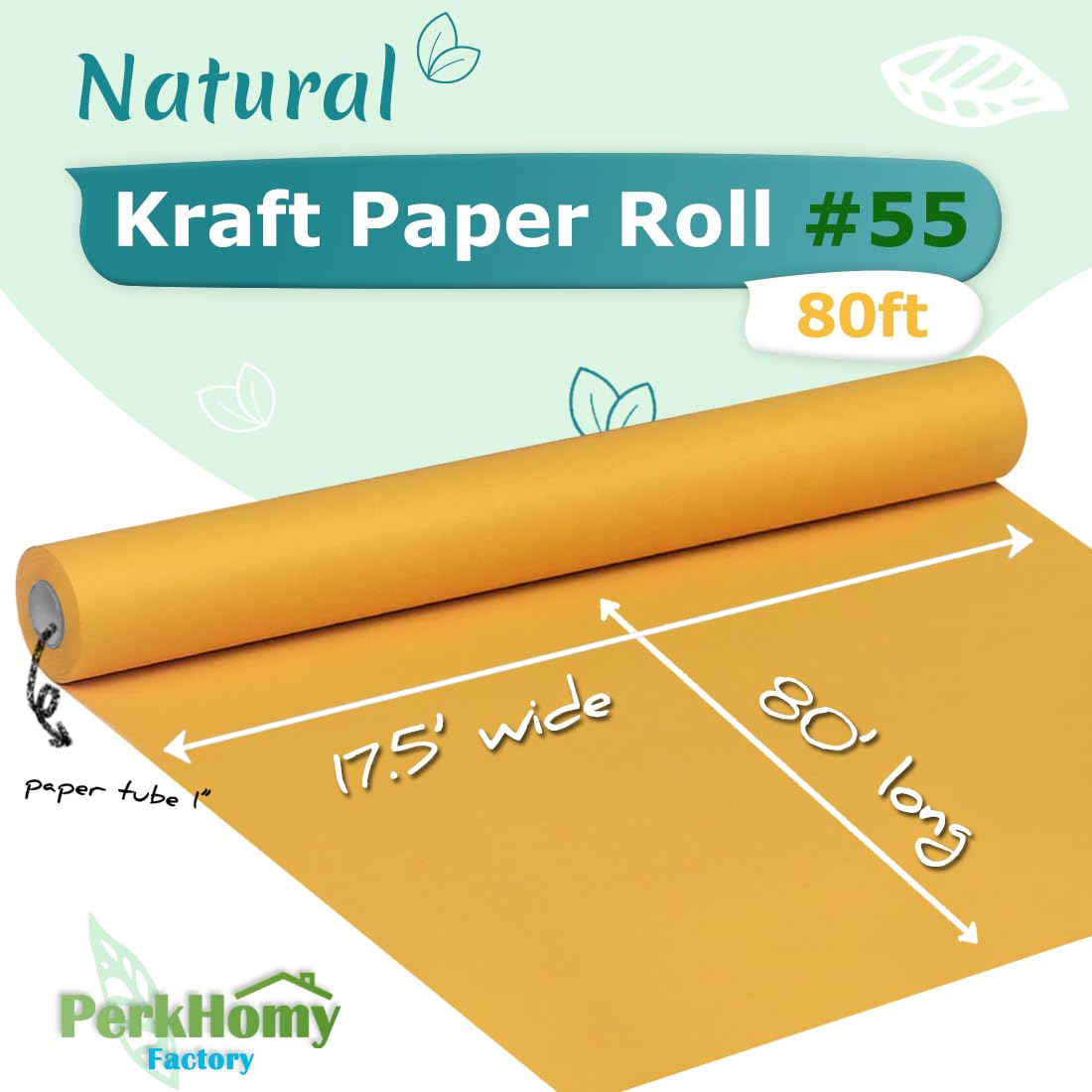 PerkHomy Orange Kraft Paper Roll 17.5" x 960" (80') for Gift Wrapping Bouquet Flower Kids Art Painting Craft Writing Packaging Shipping 80GSM 55LB (Orange, 17.5" x 80')