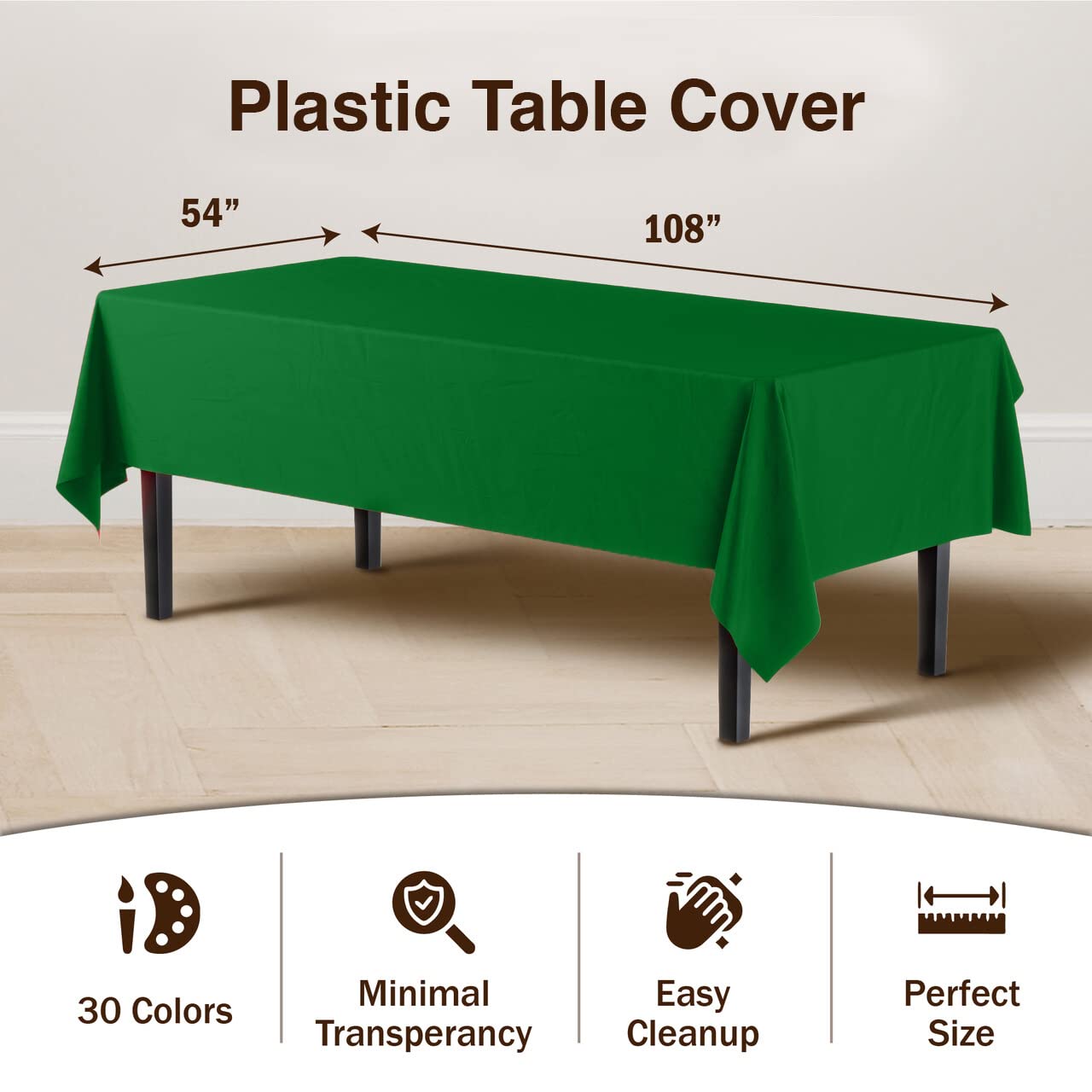 Exquisite 12-Pack Premium Plastic Tablecloth 54in. x 108in. Rectangle Table Cover - Emerald Green