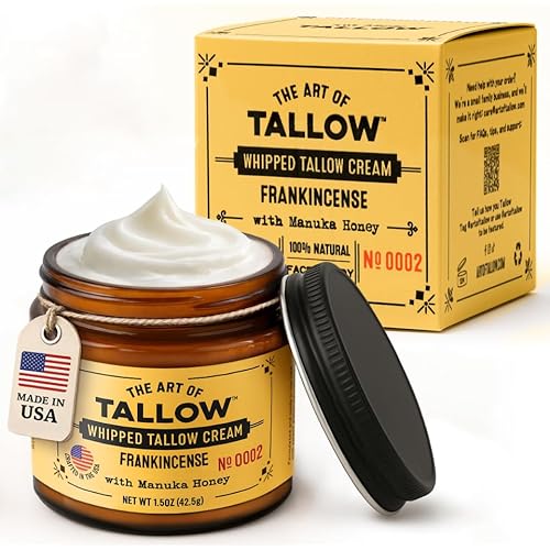 Frankincense Whipped Tallow Cream with Manuka Honey (1.5 oz) | 100% Grass-Fed & Grass-Finished Tallow + Organic Jojoba Oil | Non-Comedogenic Face & Body Balm | Made in USA