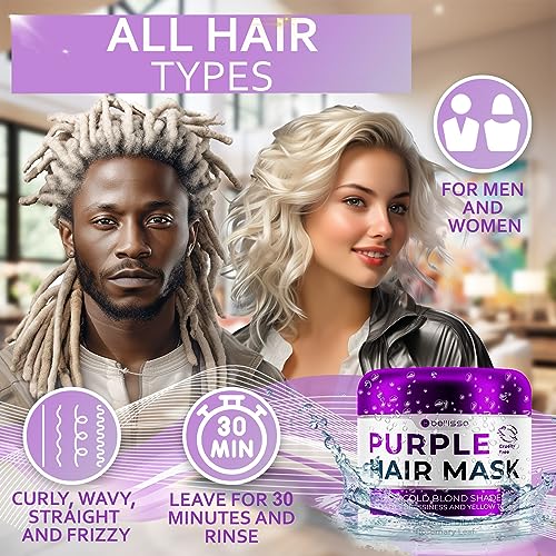 Purple Hair Mask - Deep Conditioner and Toner for Blonde, Brassy Hair - Hydrating Repair and After Bleach Treatment for Damaged and Dry Hair - Moisture Conditioning for Bleached Women and Men