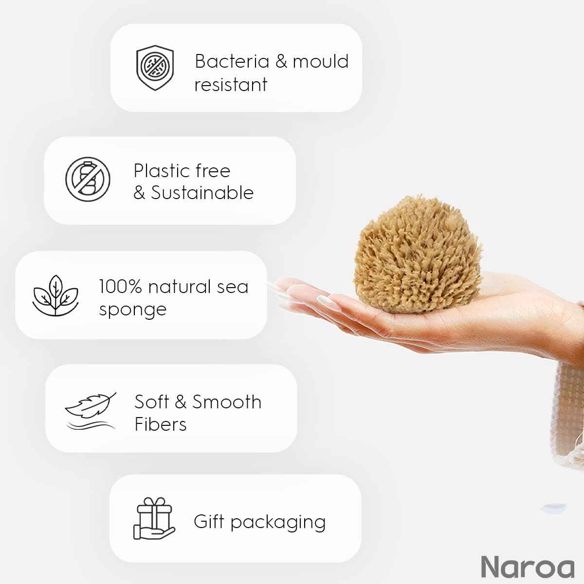 NAROA Natural Baby Bath Sponge in Gift Box | Premium Soft Wool Sea Sponge for Babies | Newborn Bath Time Essentials | Sustainable & Plastic Free (2 Pack)
