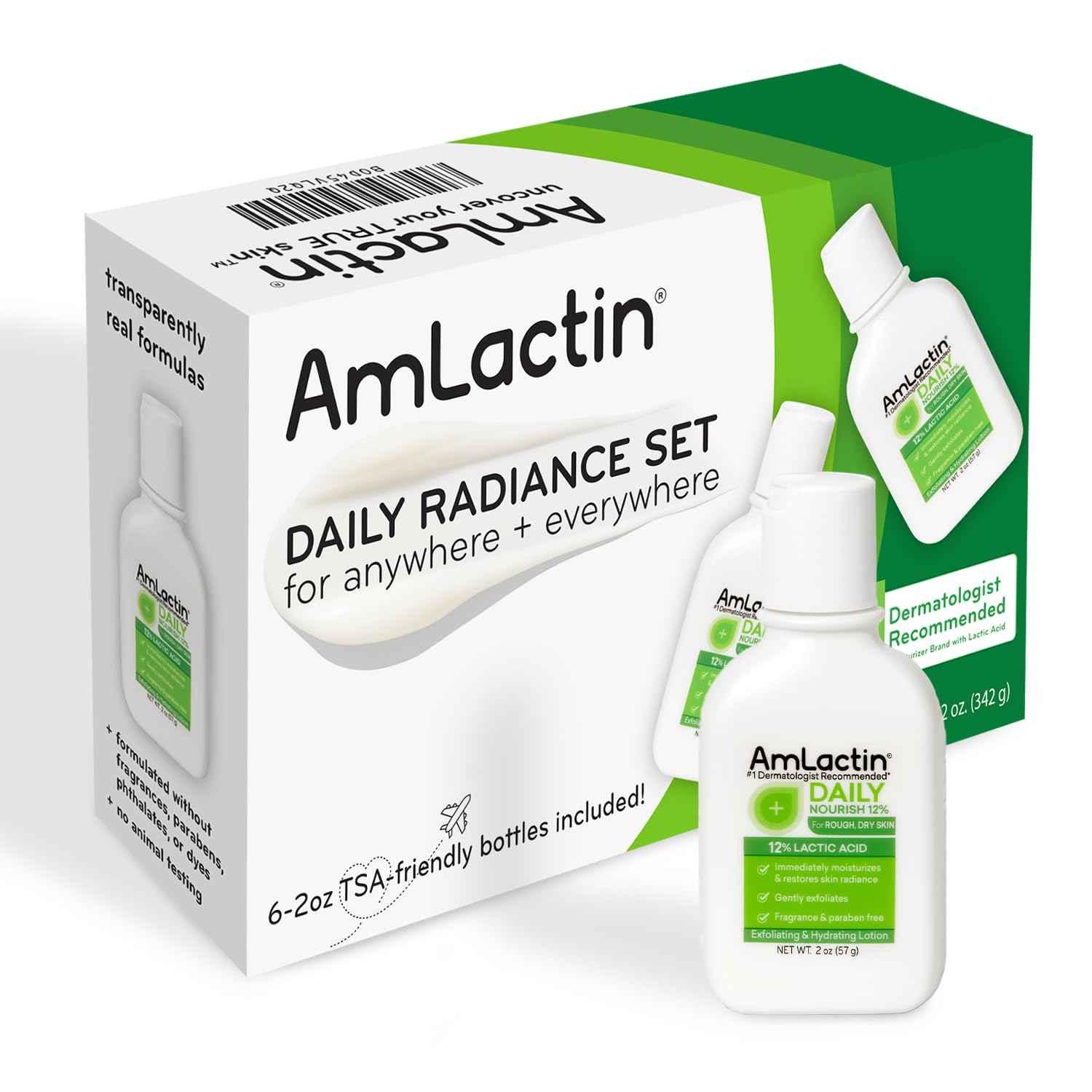 AmLactin Daily Nourish Travel Size Lotion (Pack of 6) - Therapeutic Body Lotion for Dry Skin, No-Scrub Exfoliator and Moisturizer with 12% Lactic Acid AHA