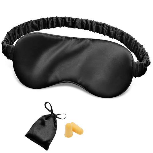 Silk Sleep Mask Eye Mask Blindfold with Double Layer Silk Filling and Elastic Strap for Full Night's Sleep, Travel and Nap, Soft Eye Cover Eyeshade with Luxury Bag and Ear Plugs by OLESILK (Black)