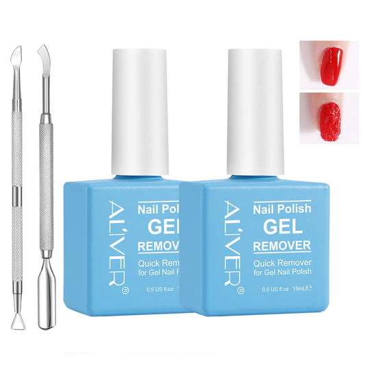 Gel Nail Polish Remover (15ML), Gel Remover For Nails, Gel Nail Remove With Cuticle Pusher, Professional Remove Gel Polish In 2-3 Minutes, Safe & Easy, No Soaking or Wrapping, 2 Pack