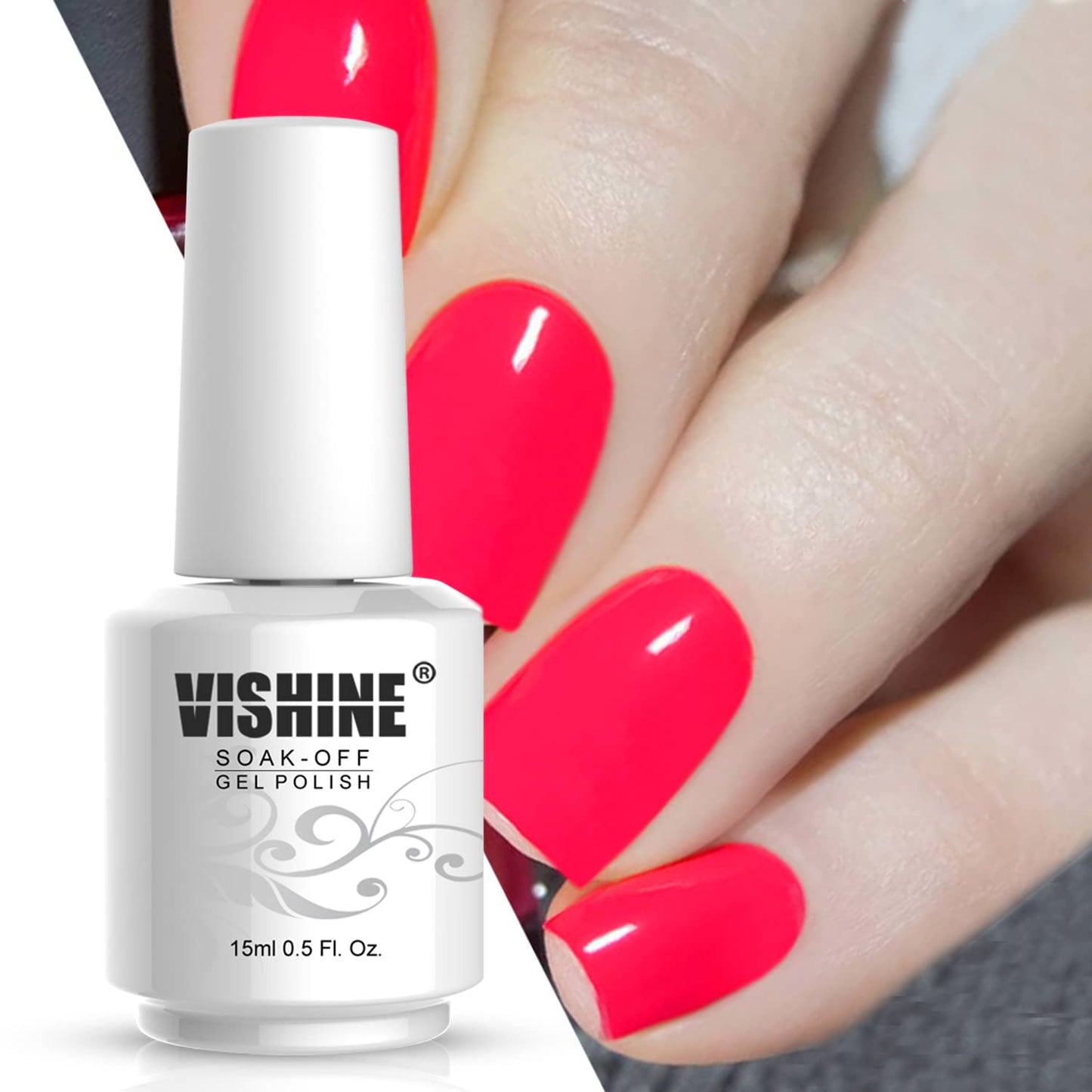 Vishine Nail Gel Polish, 15ml Soak Off Nail Gel Polish Nail Art Manicure Salon DIY at Home Long-lasting - Hot Rose Pink 15ml #2033