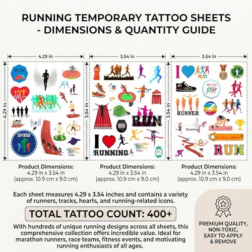400+ Running Themed Temporary Tattoos – 24 Sheets