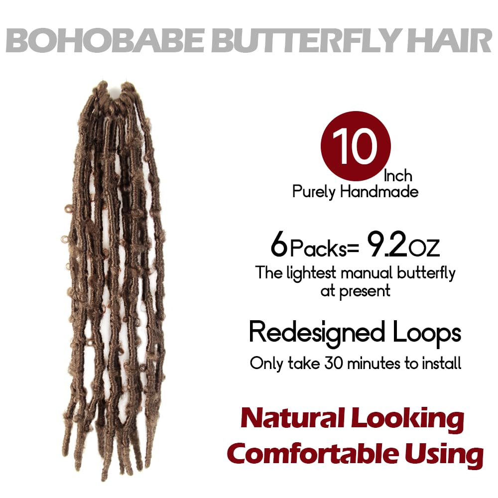 BOHOBABE Butterfly Crochet Locs 10 Inch 6 Packs Pre Looped Crochet Butterfly Locs 10 In Short Distressed Butterfly Locs Crochet Hair (10 Inch, 27#)