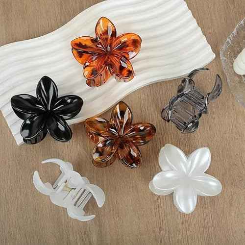 6PCS Flower Hair Clips, Large Claw Clips for Women Thick Hair, Non Slip Strong Hold for Women Thin Hair Girls Gifts (Leopard print -B)