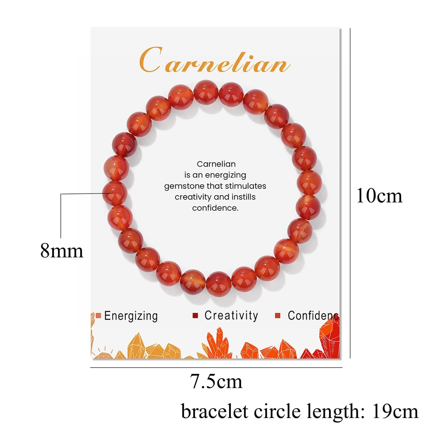 Carnelian Bracelet for Women 8mm Handmade Real Crystal Carnelian Bead Bracelet Natural Stone Bracelet Stretch Gemstone Bracelets Carnelian Jewelry for Women Girls