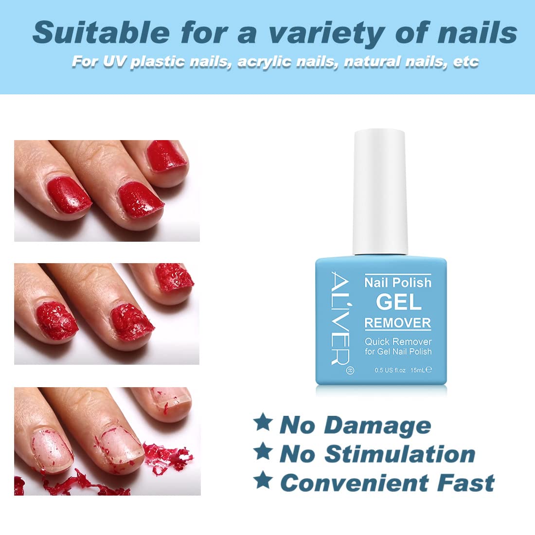 Gel Nail Polish Remover (15ML), Gel Remover For Nails, Gel Nail Remove With Cuticle Pusher, Professional Remove Gel Polish In 2-3 Minutes, Safe & Easy, No Soaking or Wrapping, 2 Pack