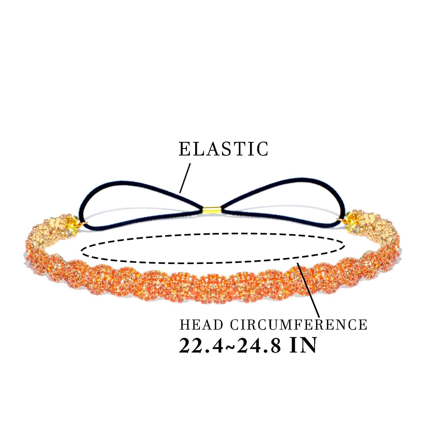 Zeelina Rhinestone Elastic Headband Crystal Head Chain Sparkly Headpieces for Women (Orange, Standard)