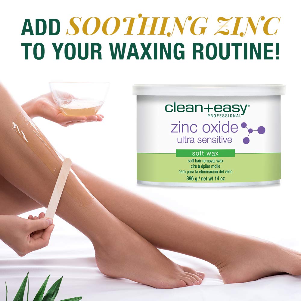 Clean + Easy Zinc Oxide Ultra Sensitive Hair Removal Depilatory Soft Wax, Soothes and Calms Skin Before and After Waxing - Perfect for Delicate Skin, Removes Fine to Medium Hair, 14oz