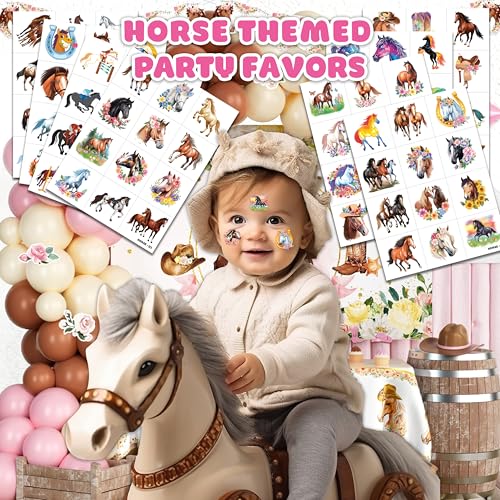 120 PCS Floral Horse Temporary Tattoos for Kids Party