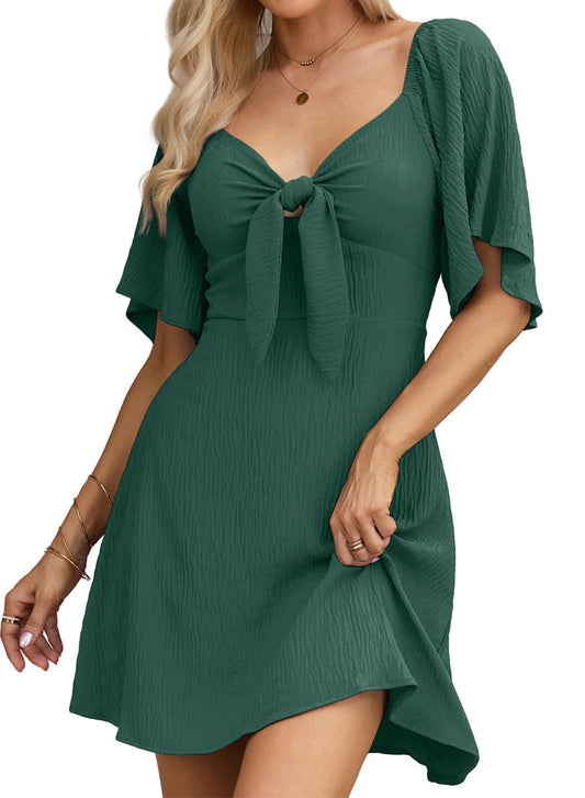 Dokotoo Fall Summer Dresses 2024 Fashion Casual Sexy V-Neck Womens Summer Dresses Beach Graduation Dress Short Wedding Guest Easter Dress Blackish Green