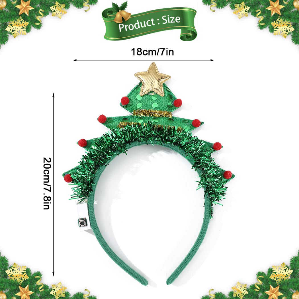 CLOACE LED Christmas Headbands Green Luminous Glitter Hair Hoop Xmas Trees Hairband Cosplay Festival Holiday Party Hair Accessories for Women and Girls (Style-A)