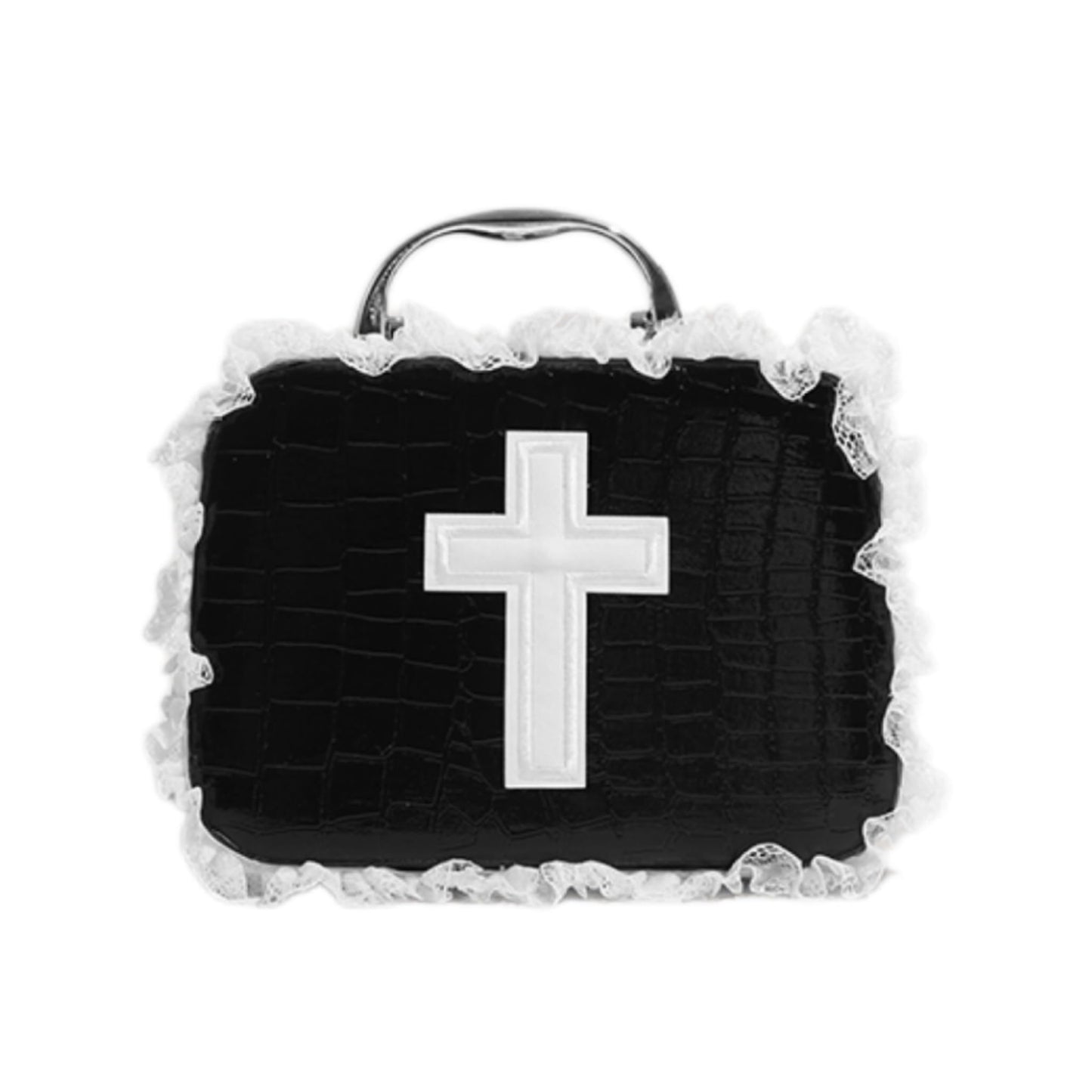 RRISETAG Goth Makeup Bag PU Leather Gothic Makeup Pouch Punk Handbag Goth Bag for Halloween Parties and Everyday Use