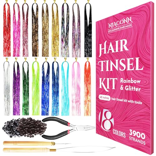 Glitter Hair Tinsel Extensions Kit 18 Colors with Tools
