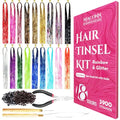Glitter Hair Tinsel Extensions Kit 18 Colors with Tools