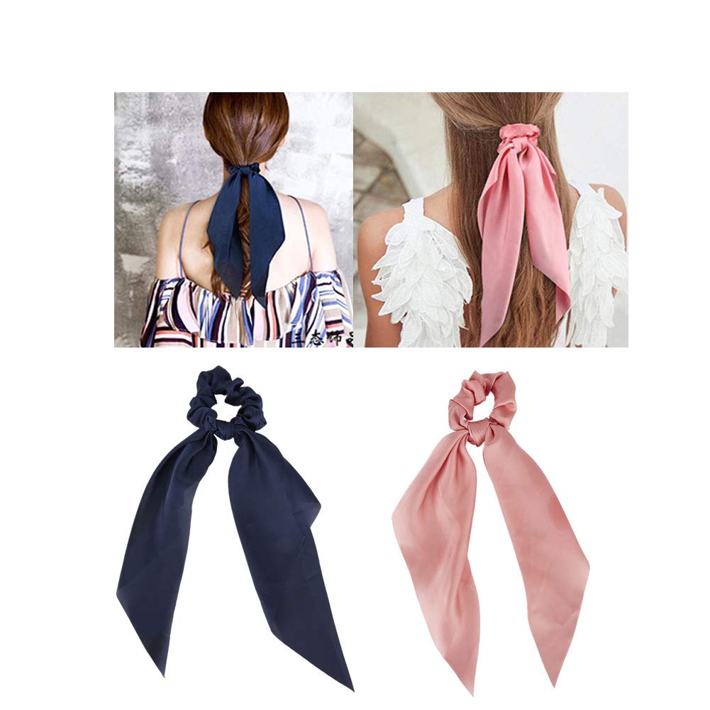 Lawie 10 Pack Colorful Solid Satin Long Hair Ribbons Knotted Hair Bows Long Tails Scrunchies Scarf Hair Ties Headbands Elastics Rubber Hairbands Scrunchie Ponytail Holders Accessories for Women Girls