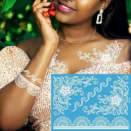 White Henna Temporary Tattoos - 6 Sheets Lace Mandala Flower Body Art