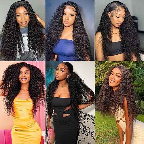13x4 Deep Wave Lace Front Wigs Human Hair Wigs for Black Women HD Transparent Deep Wave Frontal Wig Wet and Wavy Curly Lace Front Wig Human Hair Glueless Wigs Human Hair Lace Front Wigs 28 Inch
