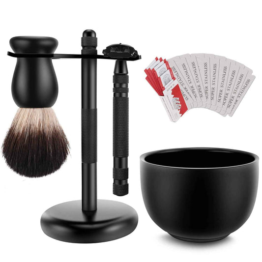 SANWA Deluxe Shaving Kit for Men,Includes Safety Razor,Shaving Stand,Shaving Brush and Stainless Steel Shave Soap Bowl,Begin Quality Shave at Home