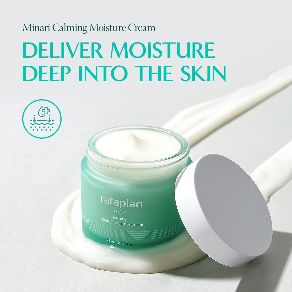 RATAPLAN Minari Calming Moisture Cream 2.53 fl.oz 75ml 2 Pack - Reduce Skin Heat, Daily Face Gel Cream for Dry and Sensitive, Korean Skincare