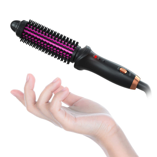 Mini Curling Iron Brush 1 Inch Barrel for Travel, Hair Curler Brush Curling Wand with Extra Long Tourmaline Ceramic Barrel, Anti-scal Brush Curling Iron for Short Hair/Shoudler Hair